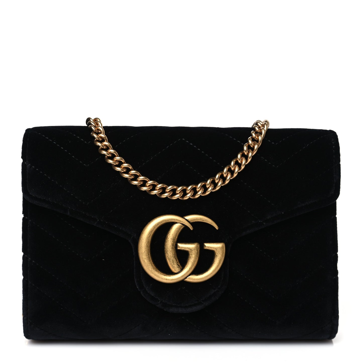Velvet Matelasse GG Marmont Chain Wallet Black