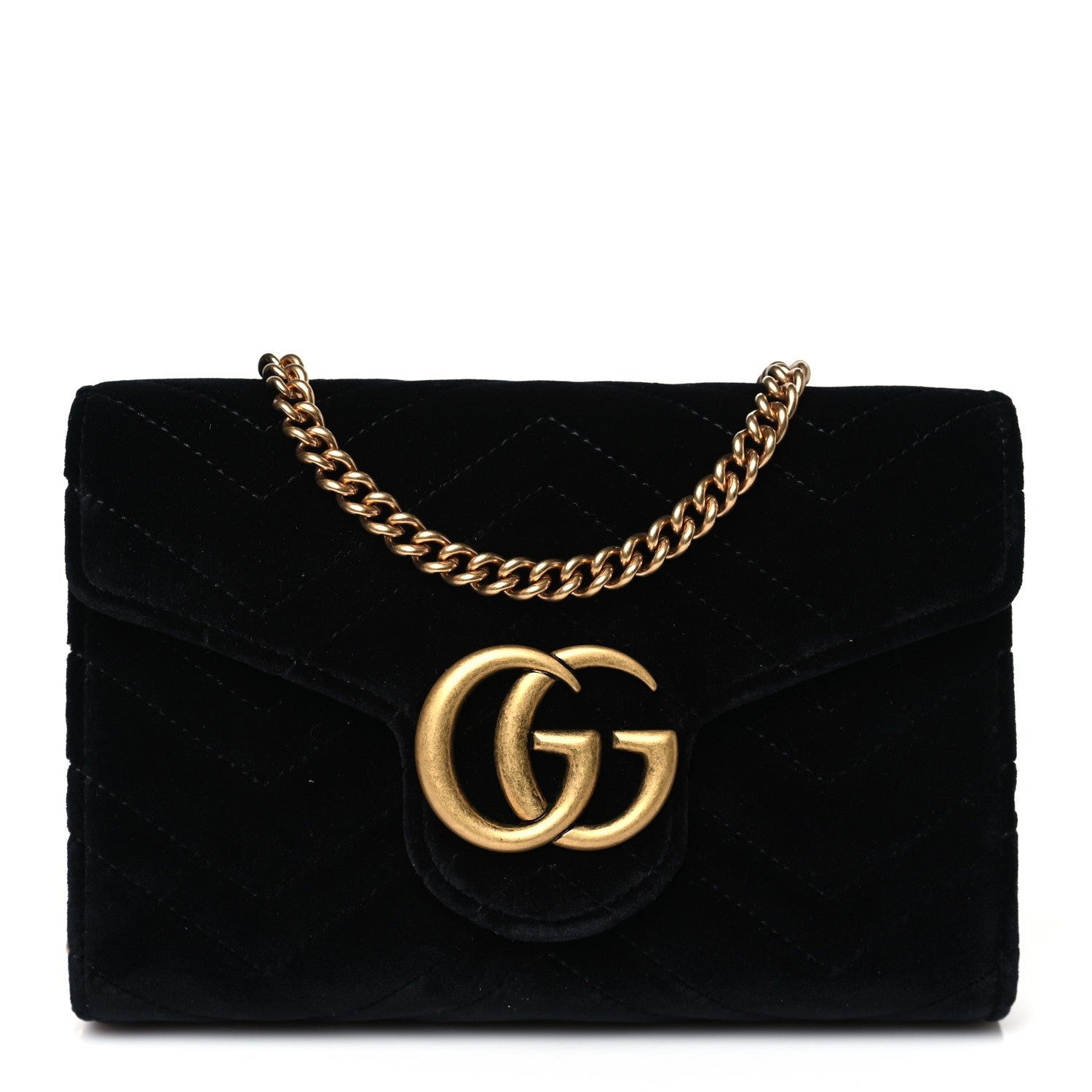 Gucci Velvet Matelasse GG Marmont Chain Wallet Black 1 of 9