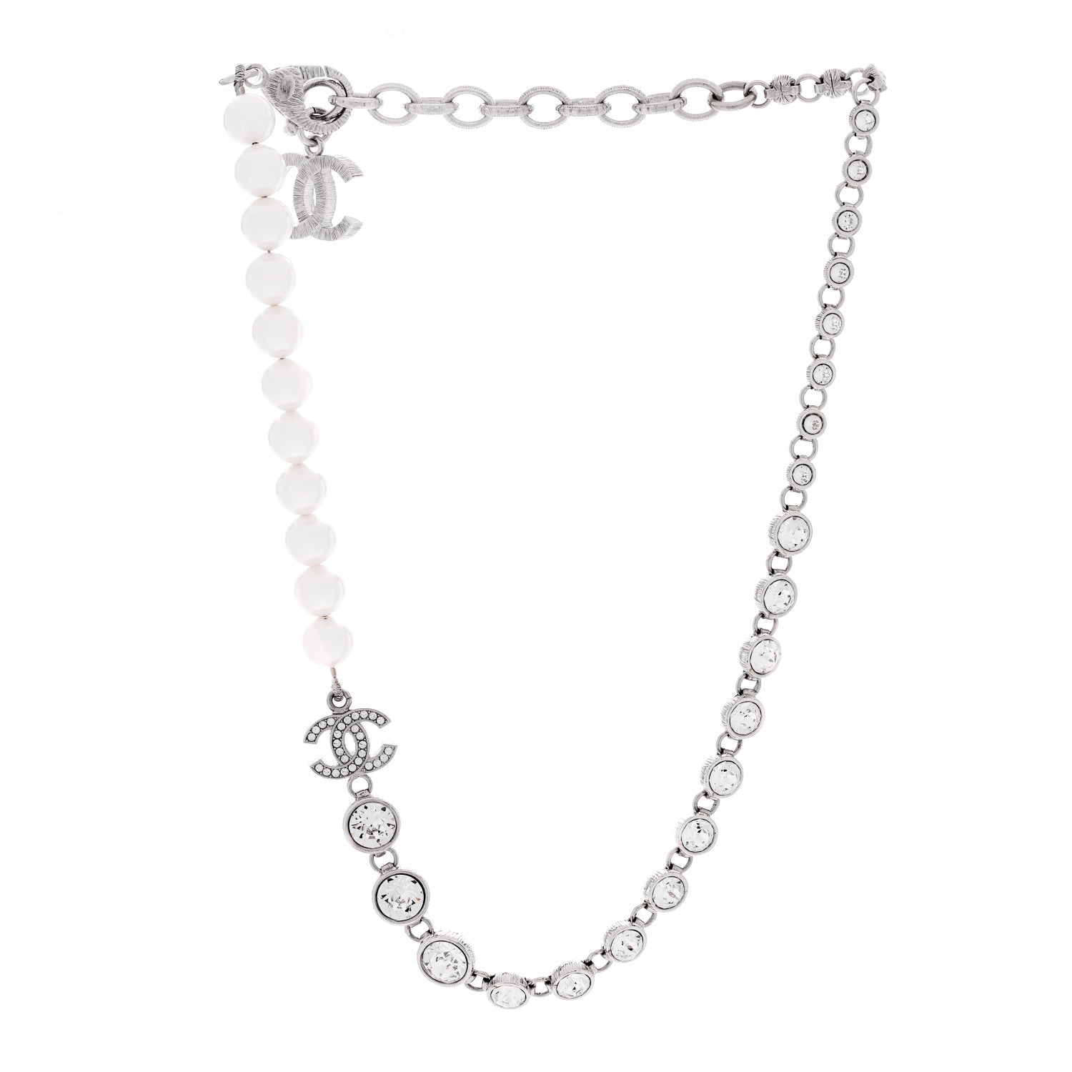 Chanel Pearl Crystal CC Choker Necklace Silver 2 of 3