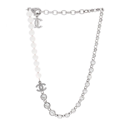 Chanel Pearl Crystal CC Choker Necklace Silver 2 of 3