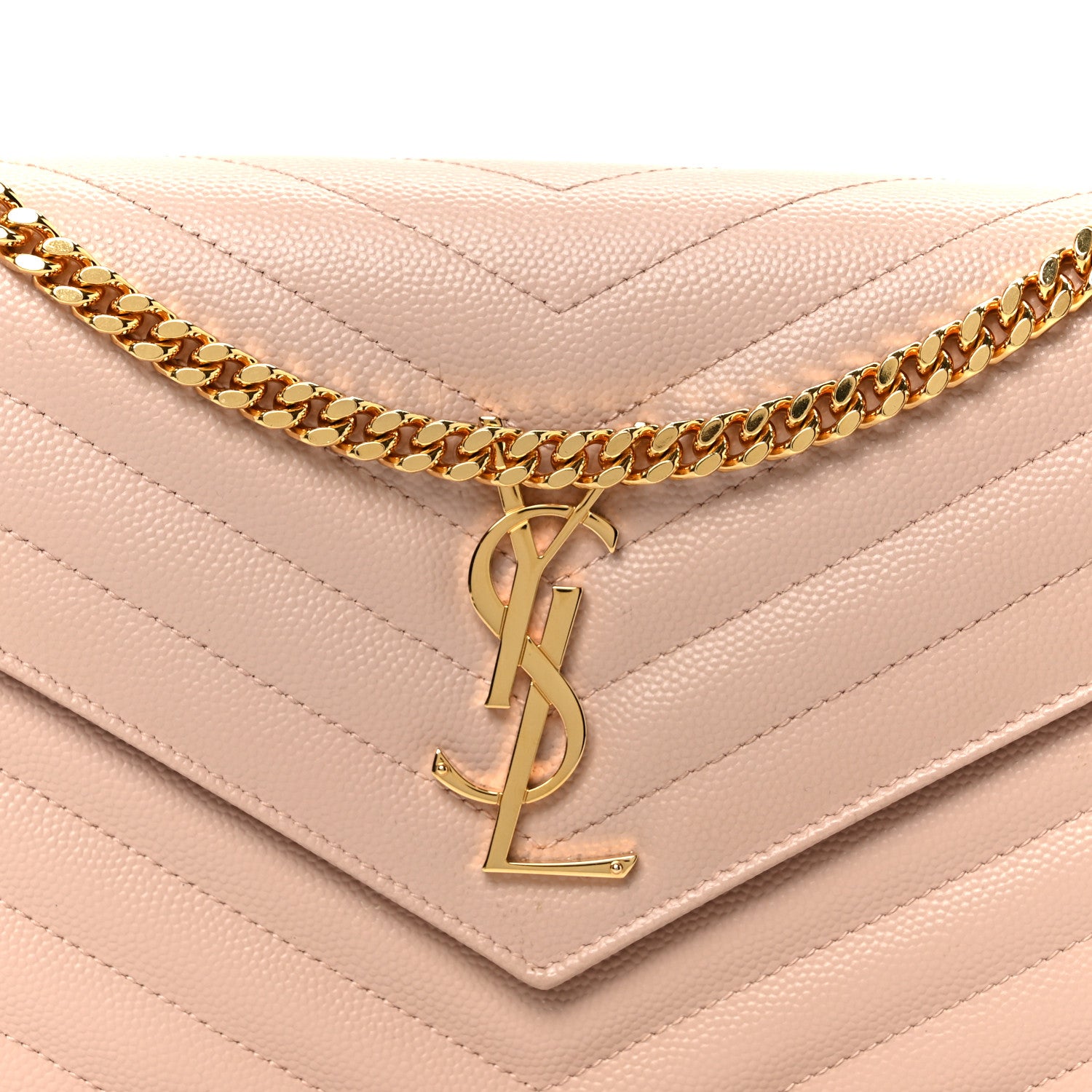 Saint Laurent Grain De Poudre Matelasse Chevron Monogram Chain Wallet Pale Pink 8 of 11