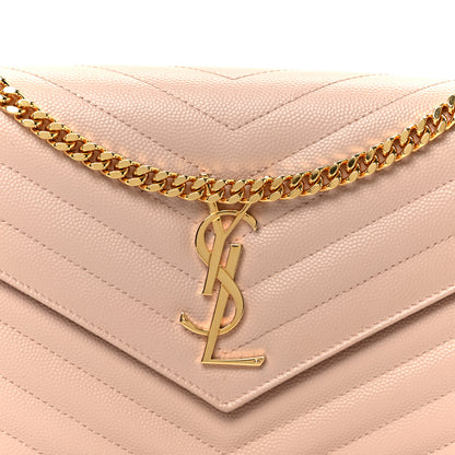Saint Laurent Grain De Poudre Matelasse Chevron Monogram Chain Wallet Pale Pink 8 of 11