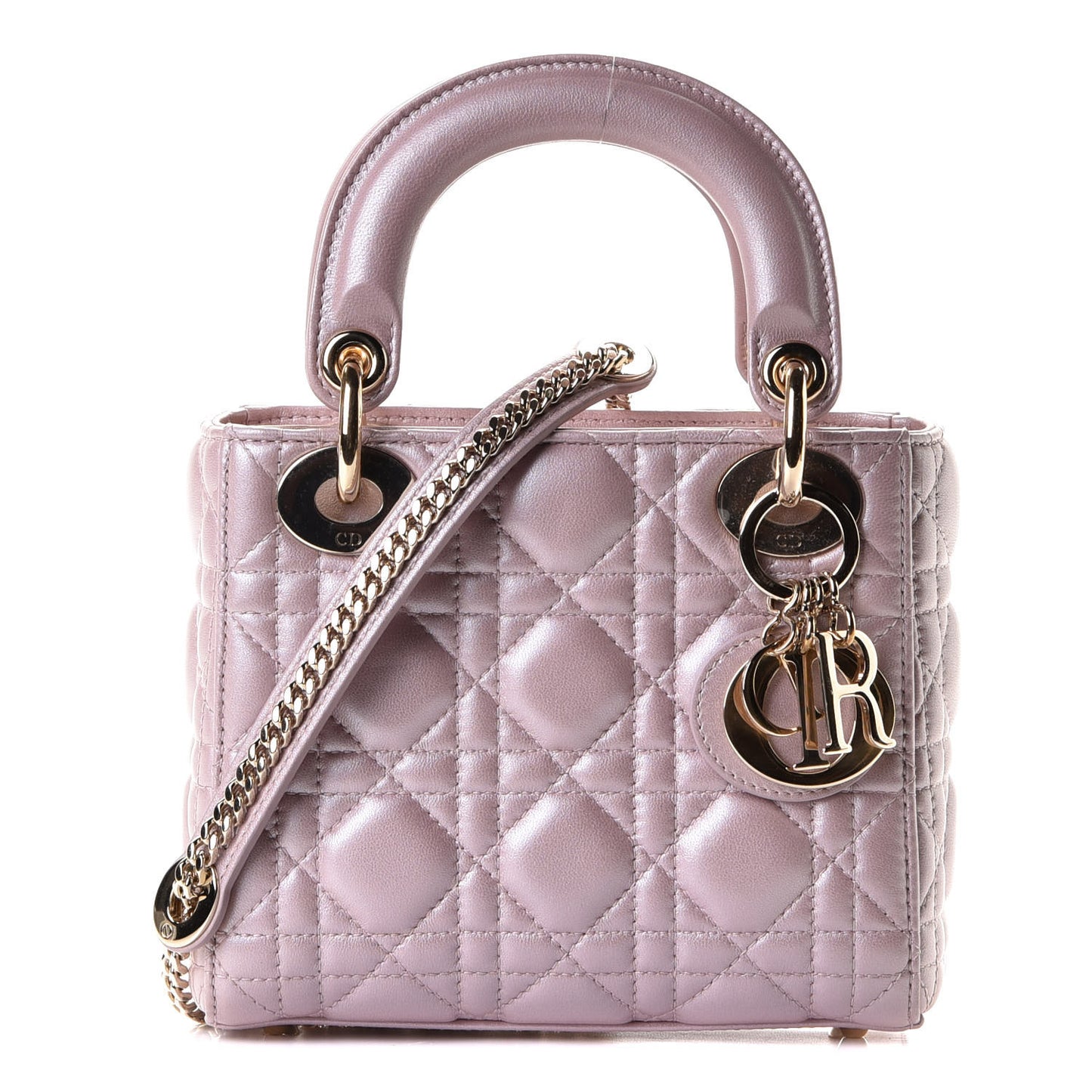 Metallic Lambskin Cannage Mini Lady Dior Lotus