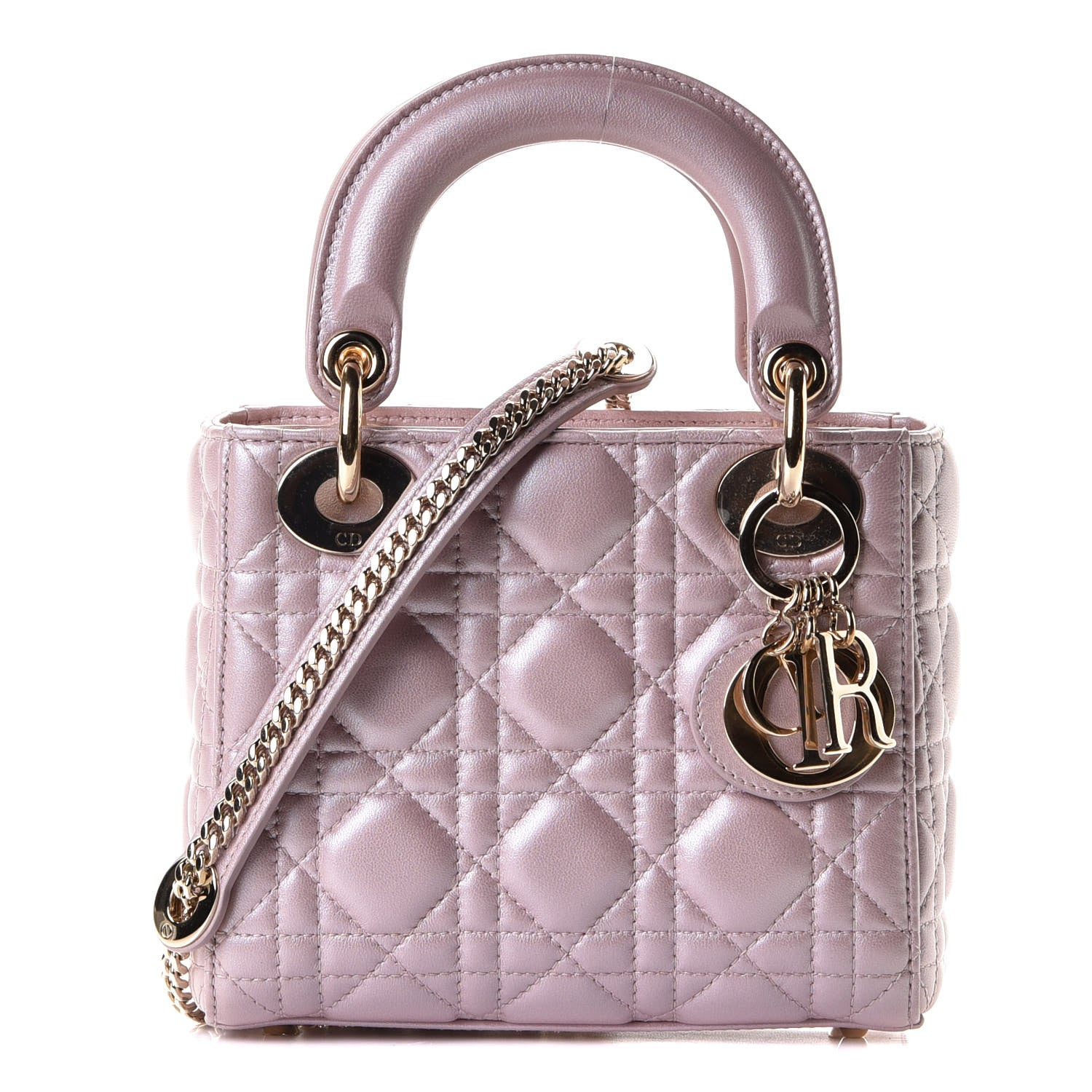 Christian Dior Metallic Lambskin Cannage Mini Lady Dior Lotus 1 of 4