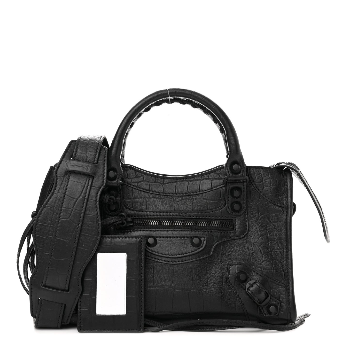 Matte Supple Lambskin Crocodile Embossed Classic Black Hardware Mini City Black