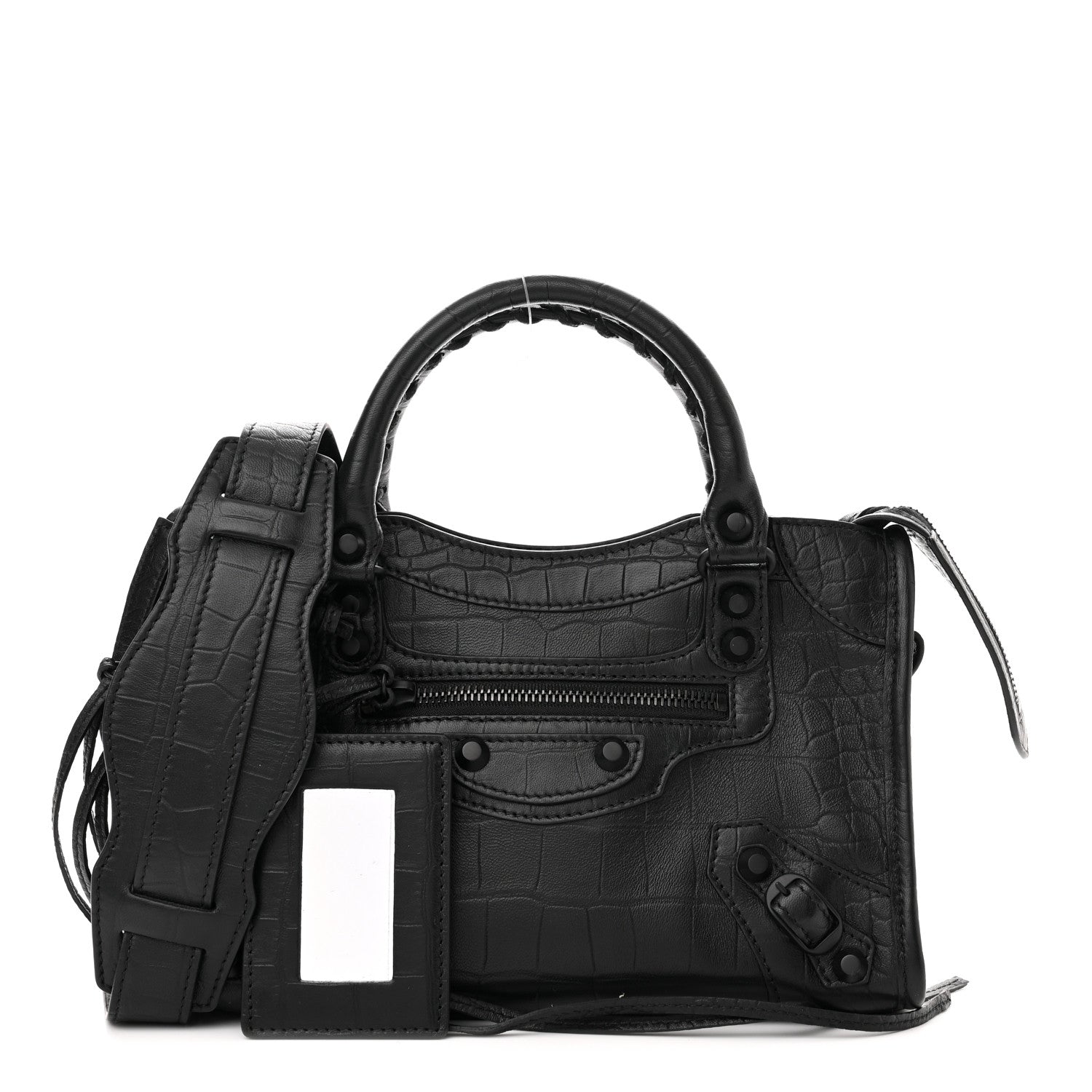 Balenciaga Matte Supple Lambskin Crocodile Embossed Classic Black Hardware Mini City Black 1 of 9