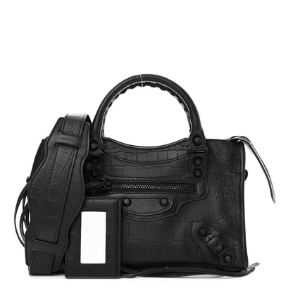 Balenciaga Matte Supple Lambskin Crocodile Embossed Classic Black Hardware Mini City Black 1 of 9