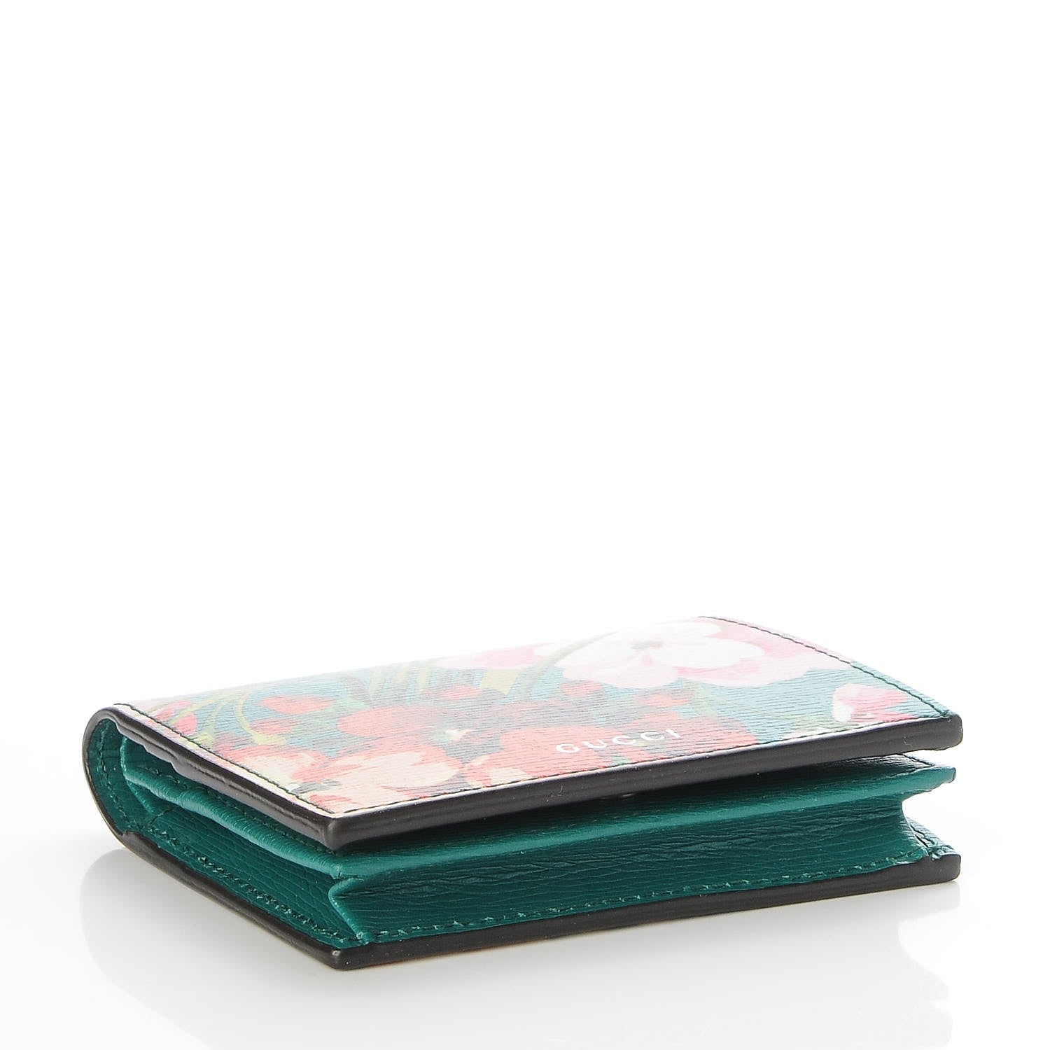 Gucci Shangai Calfskin Blooms Print Card Case Wallet Clear Bright Emerald Multicolor 4 of 7