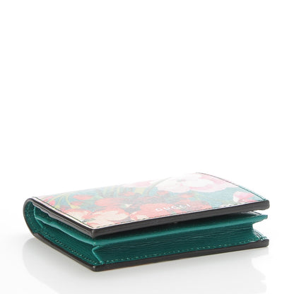 Gucci Shangai Calfskin Blooms Print Card Case Wallet Clear Bright Emerald Multicolor 4 of 7