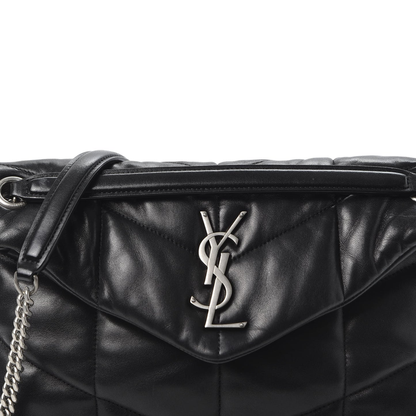 Lambskin Quilted Small Loulou Puffer Monogram Chain Satchel Black