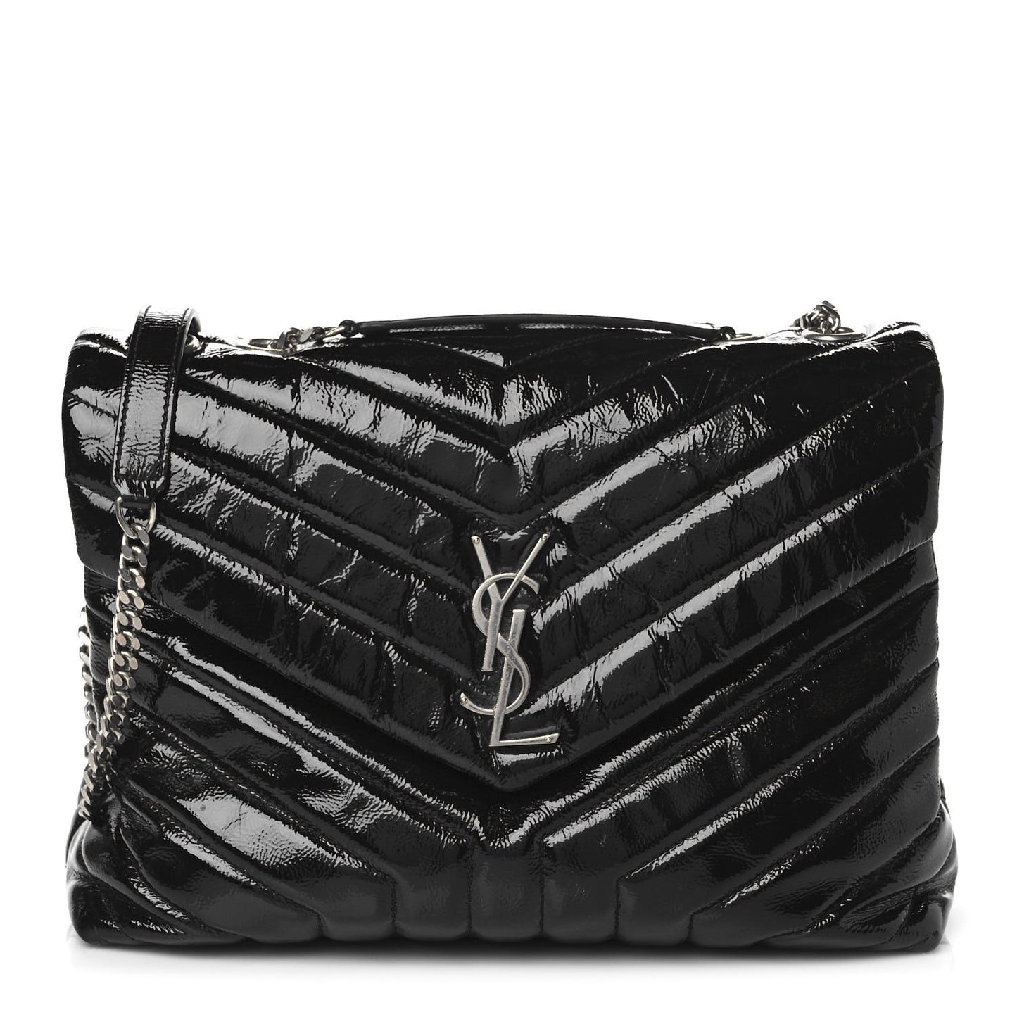 Patent Y Quilted Monogram Medium Loulou Chain Satchel Black