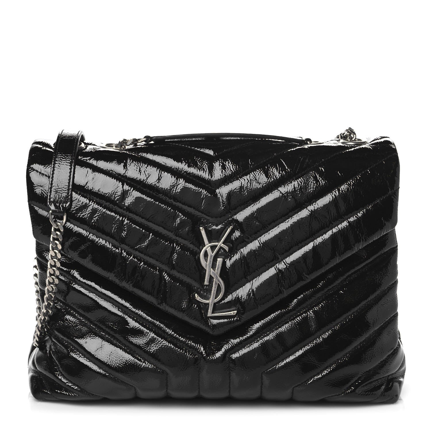 Saint Laurent Patent Y Quilted Monogram Medium Loulou Chain Satchel Black 1 of 8