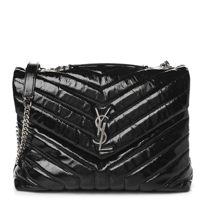Saint Laurent Patent Y Quilted Monogram Medium Loulou Chain Satchel Black 1 of 8