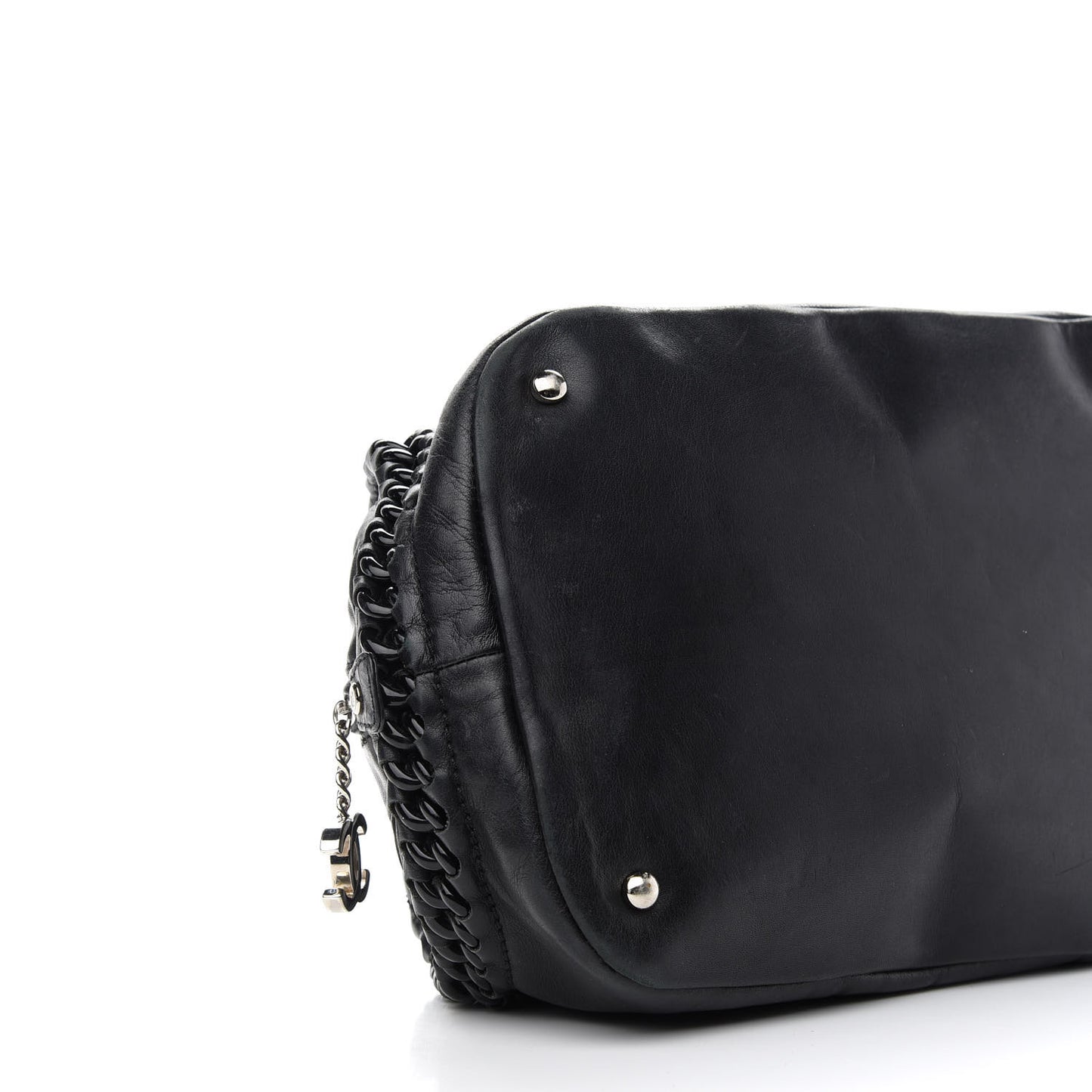 Calfskin Modern Chain Rhodoid Bowling Bag Black