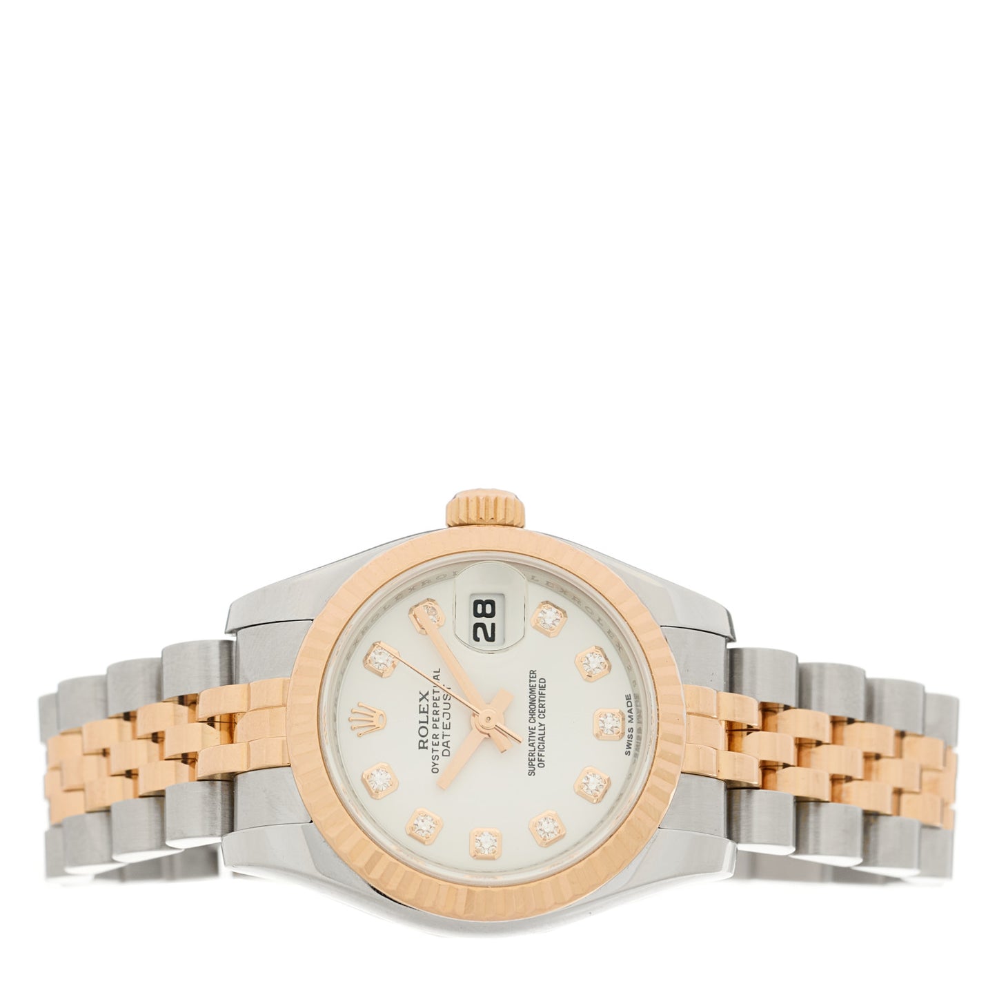 Stainless Steel 18K Everose Gold Diamond 26mm Oyster Perpetual Datejust Watch White 179171