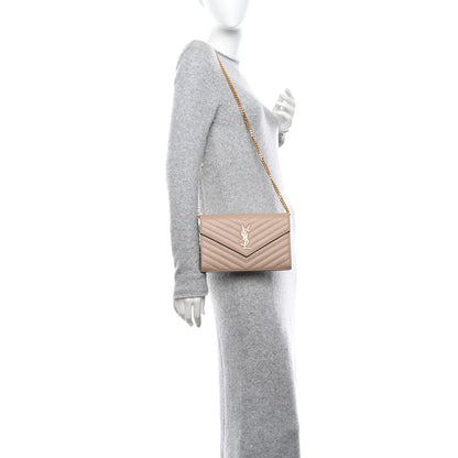 Saint Laurent Grain De Poudre Matelasse Chevron Monogram Chain Wallet Nude Powder 2 of 12