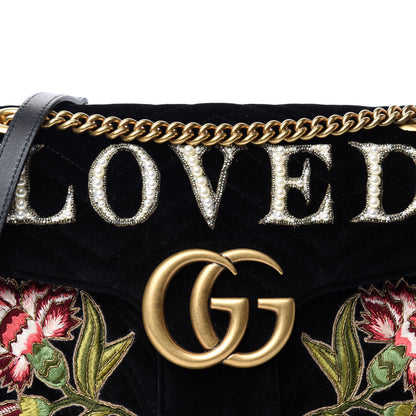 Gucci Velvet Matelasse Loved Embroidered Medium GG Marmont Shoulder Bag Black 11 of 11