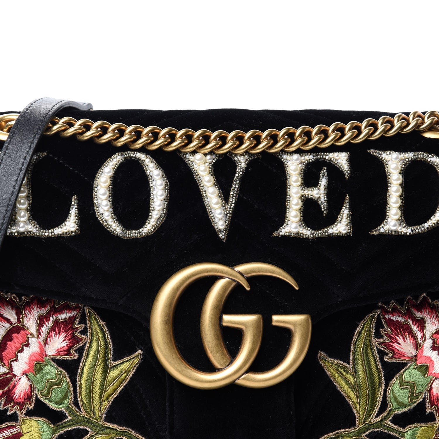 Gucci Velvet Matelasse Loved Embroidered Medium GG Marmont Shoulder Bag Black 11 of 11