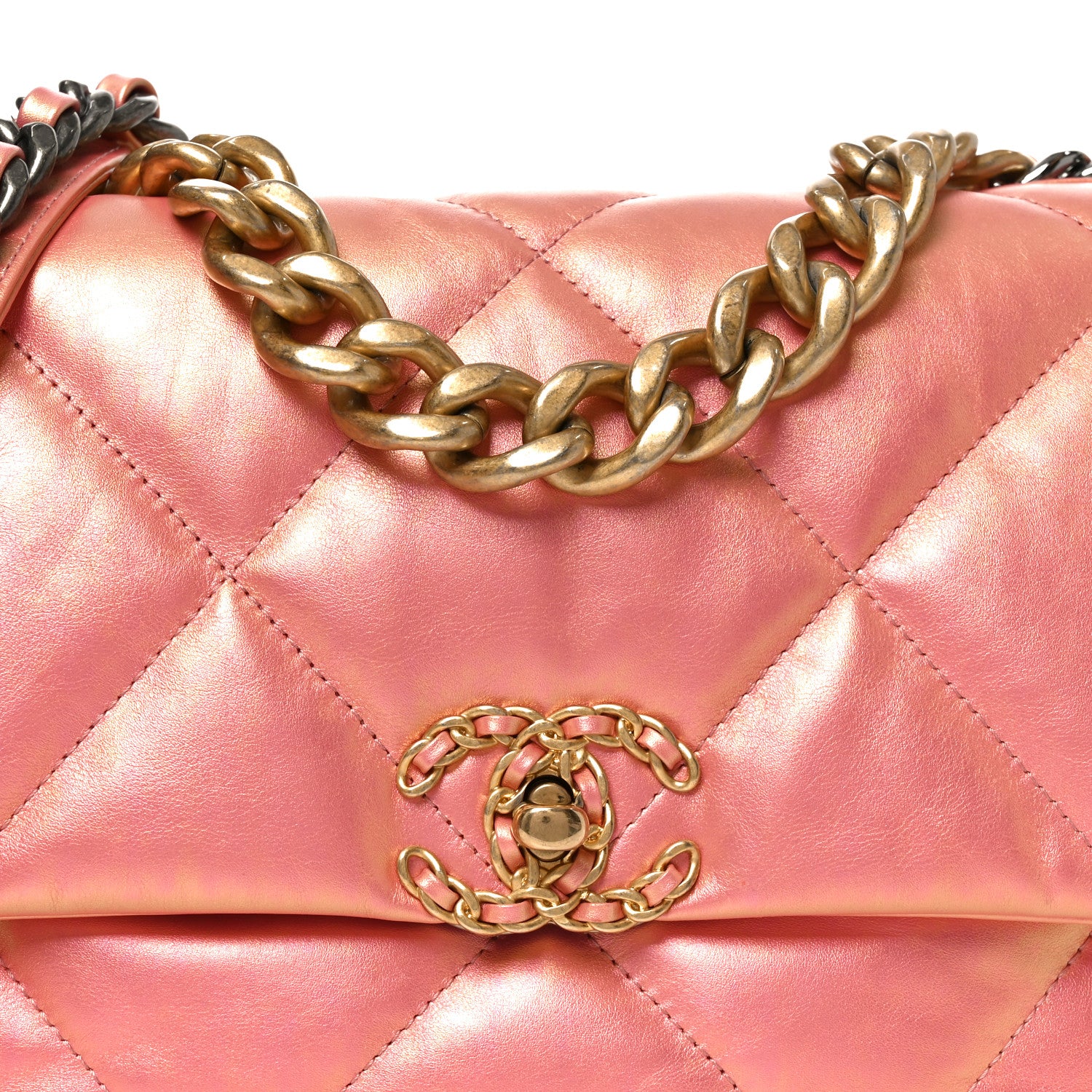 Chanel Iridescent Lambskin Quilted Large Chanel 19 Flap Pink 8 of 10