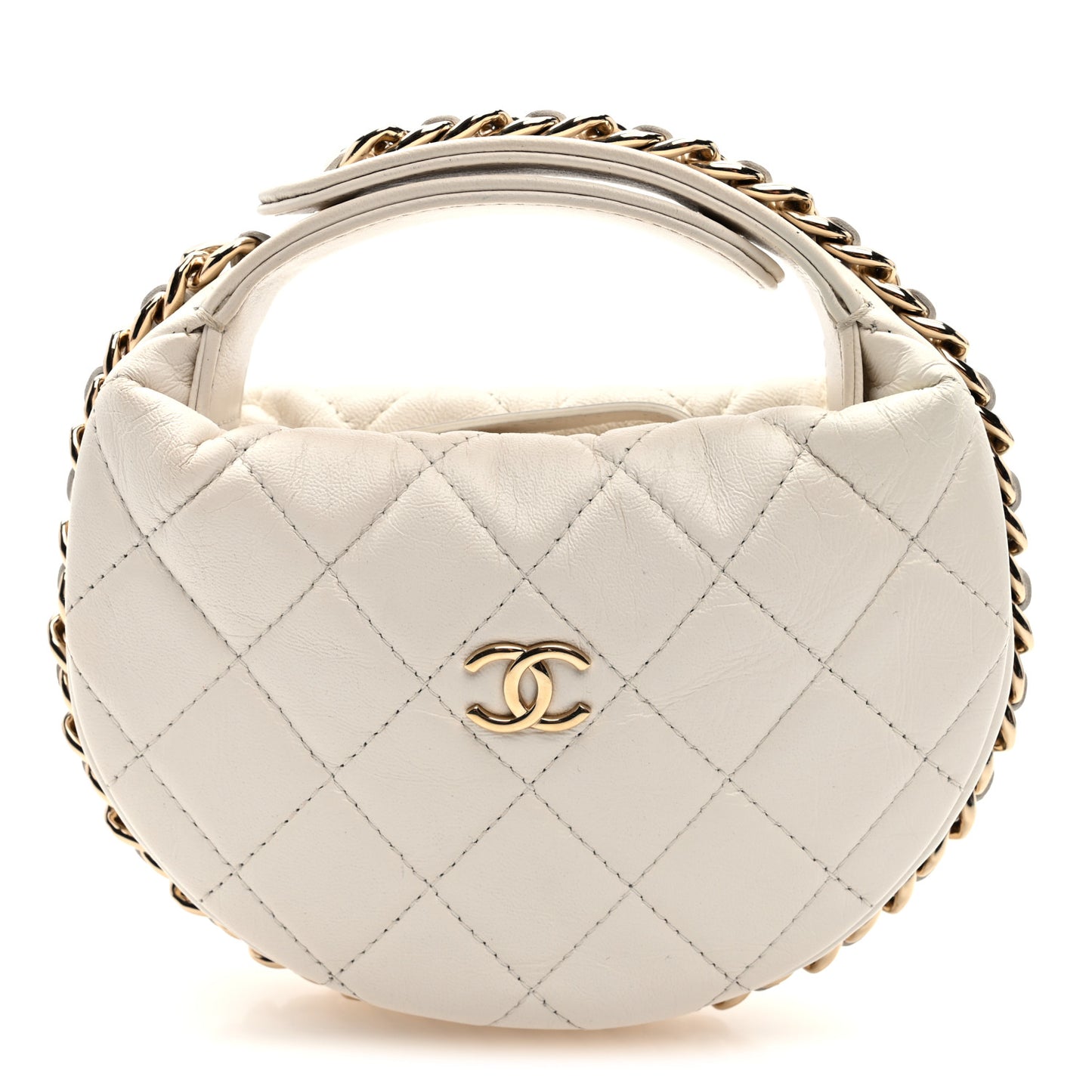Lambskin Quilted Chain Around Pouch Hobo White