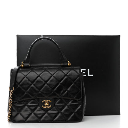 Chanel Glazed Calfskin Quilted Medium Gold Bar Top Handle Flap Black 12 of 12