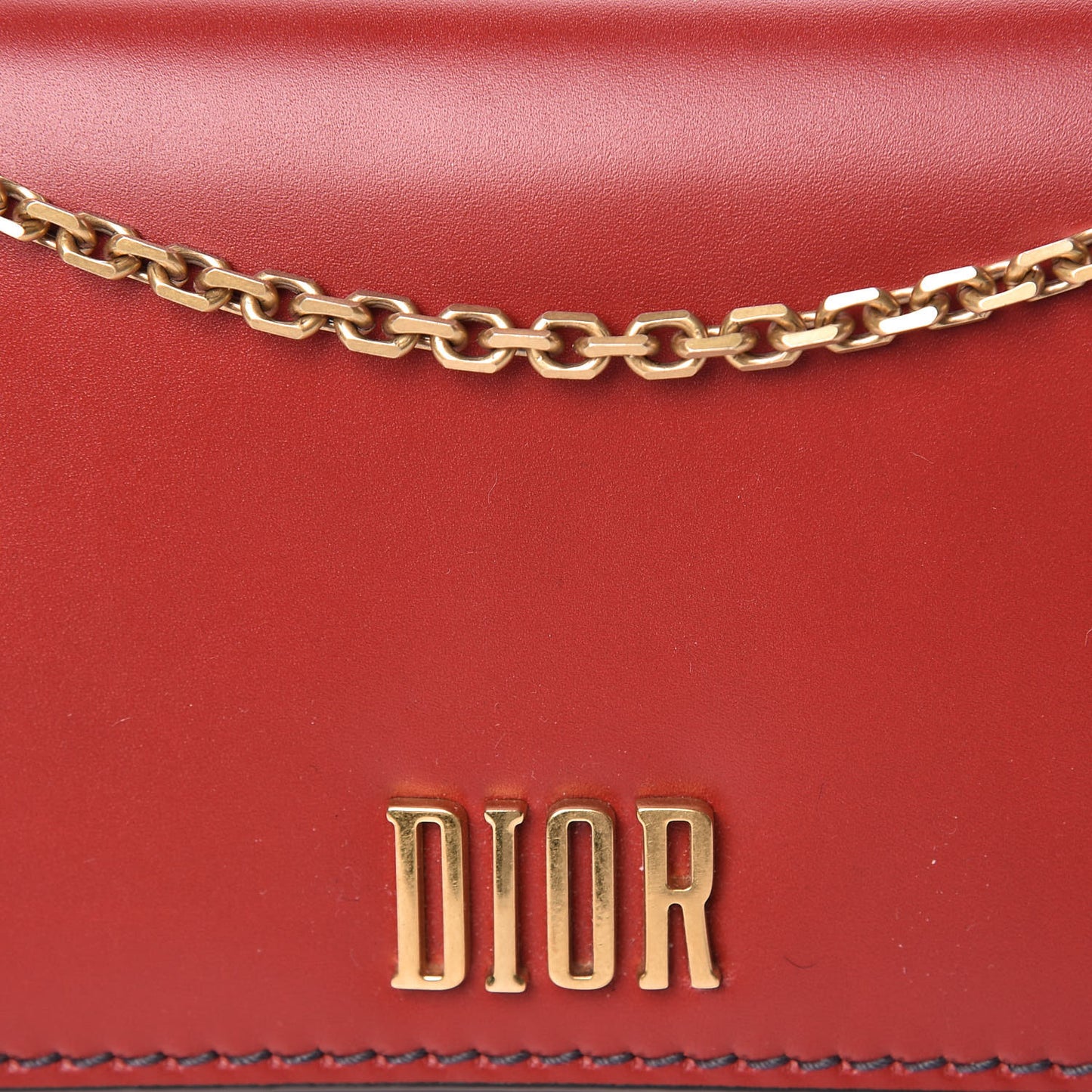 Calfskin D Fence Croisiere Chain Wallet Red
