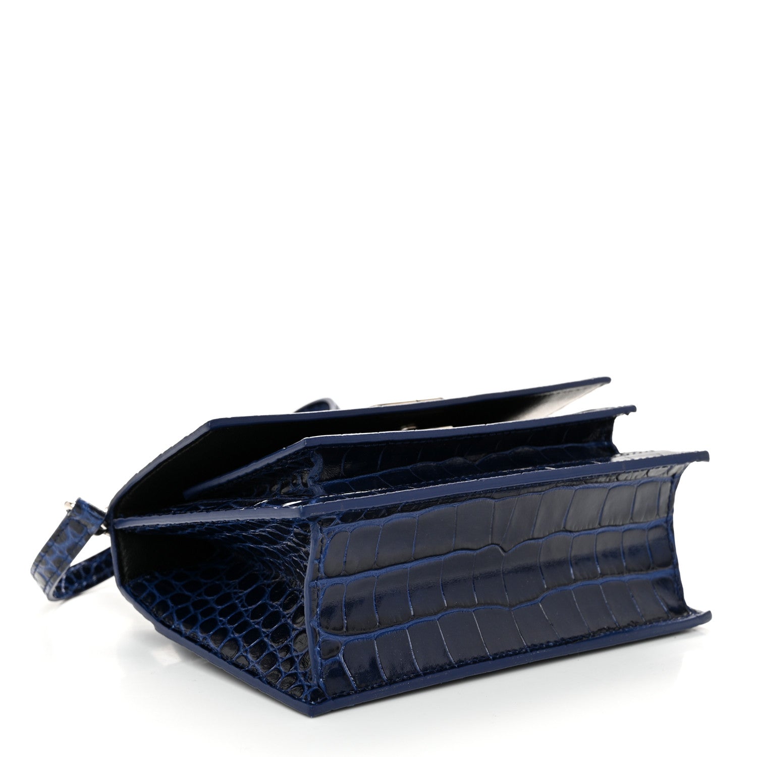 Balenciaga Shiny Calfskin Crocodile Embossed XS Sharp Top Handle Bag Navy 4 of 10