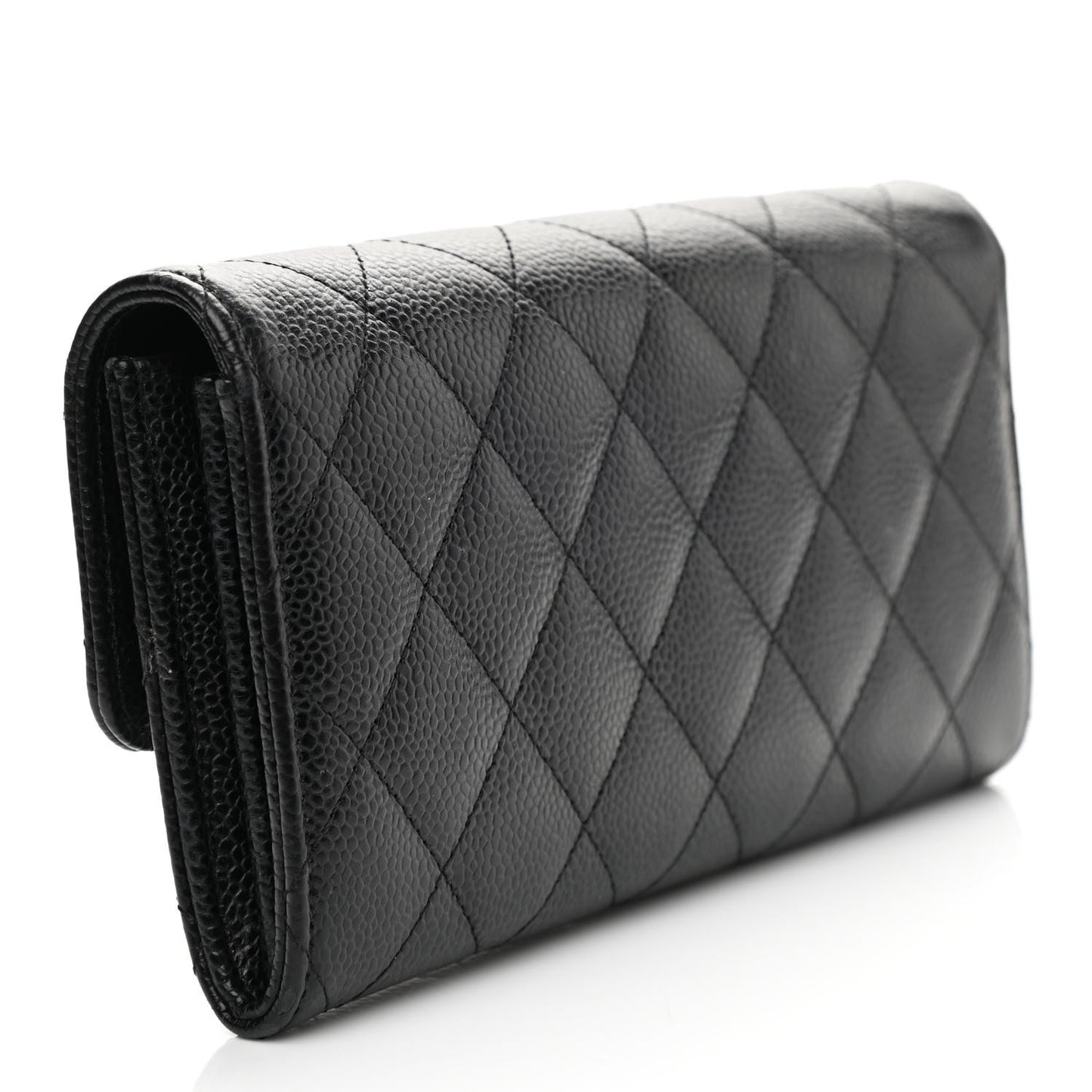 Caviar Quilted Large Gusset Flap Wallet Black