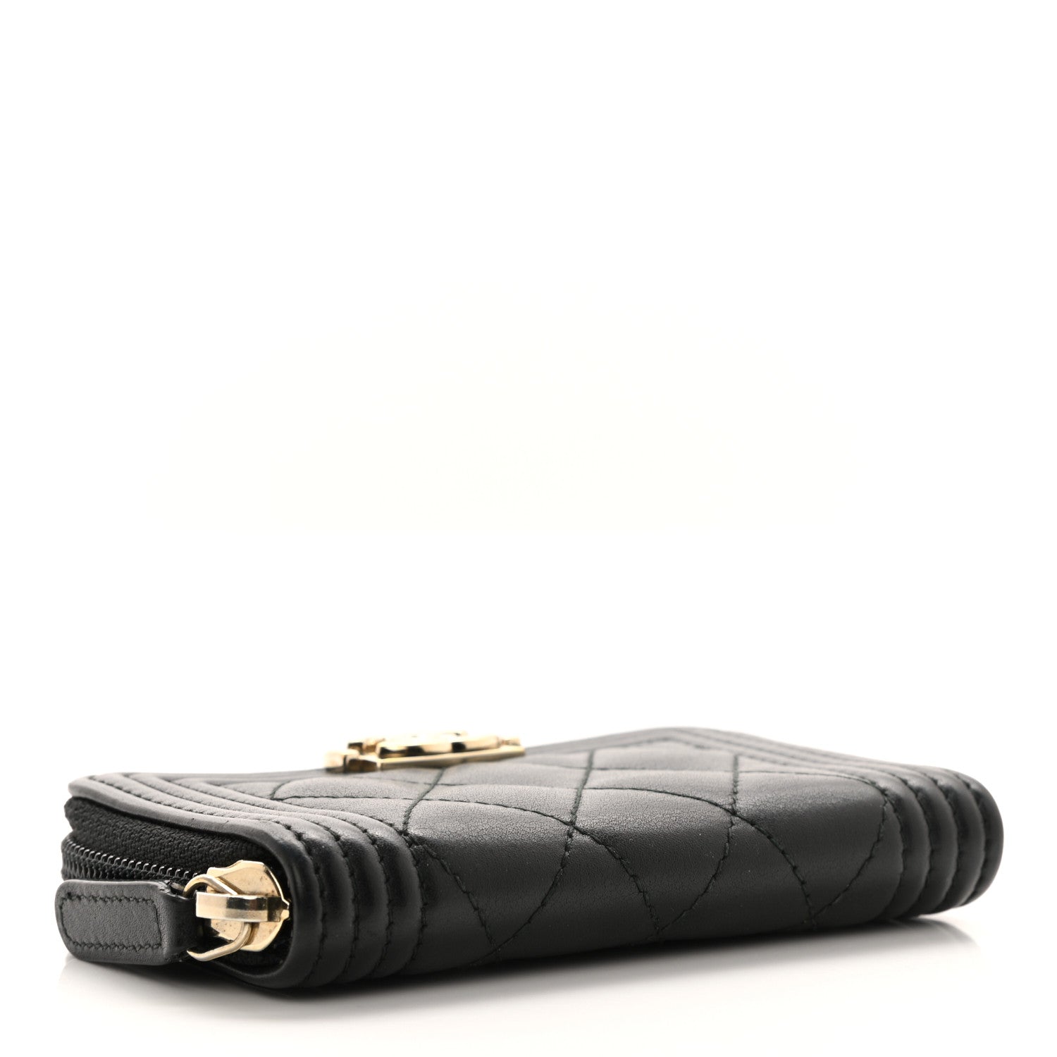 Chanel Lambskin Quilted Zip Around Boy Coin Purse Wallet Black 4 of 7