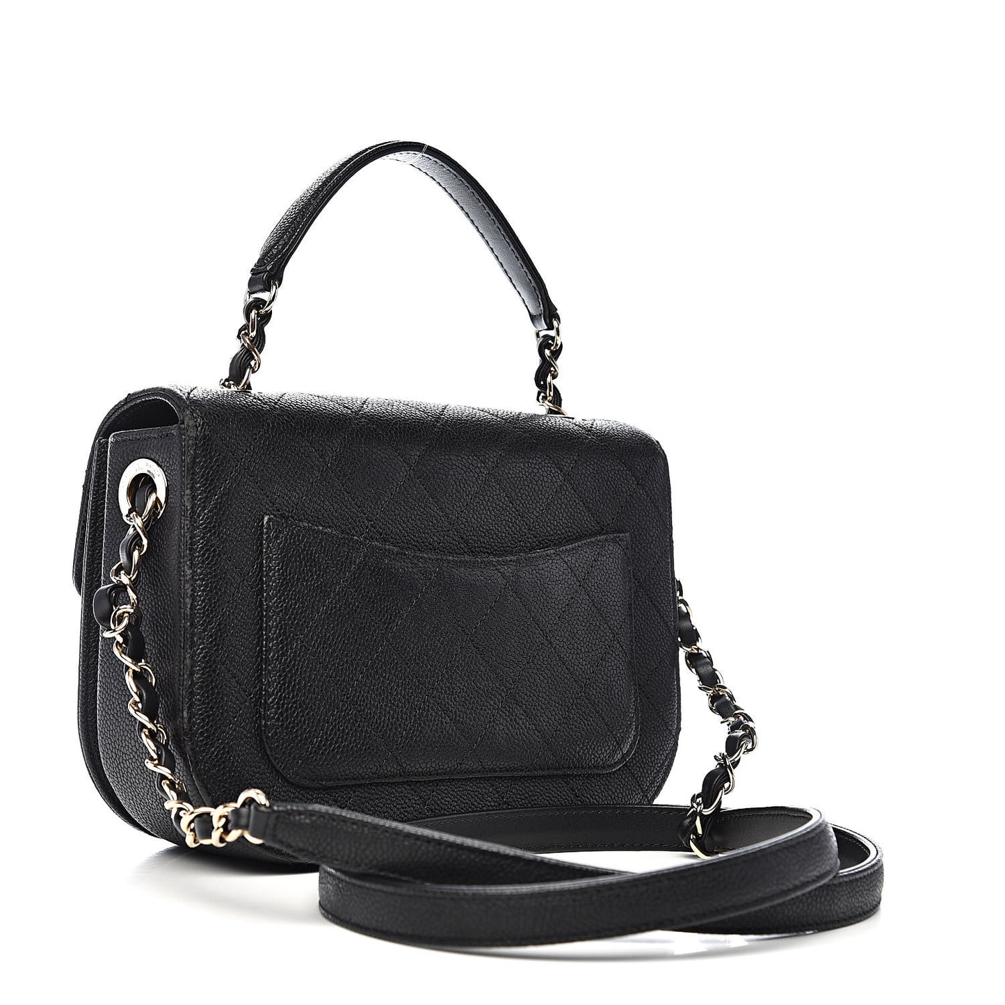 Grained Calfskin Quilted Small Cuba Top Handle Flap Black