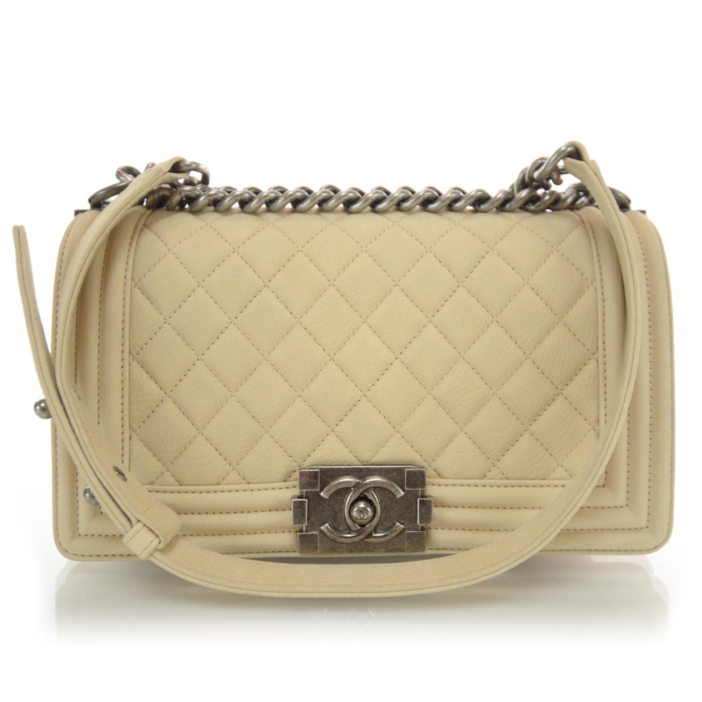 Suede Caviar Medium Boy Flap Bag Beige