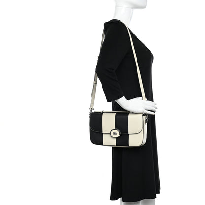 Gucci Senna Calfskin Lines Petite GG Top Handle Shoulder Bag Black Mystic White 2 of 11