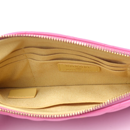 Chanel Lambskin Quilted Zipped Pouch Pink Yellow 5 of 13