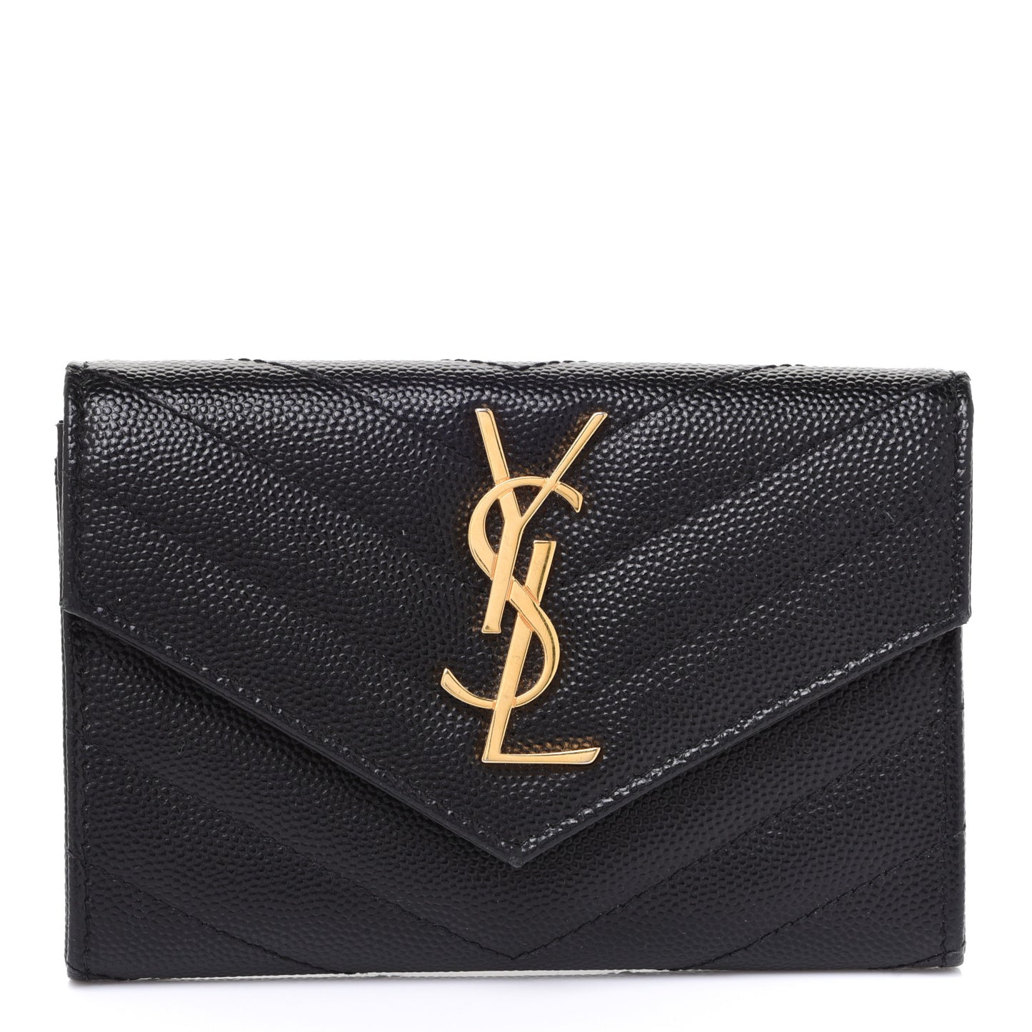 Grain De Poudre Matelasse Chevron Small Monogram Envelope Wallet Black