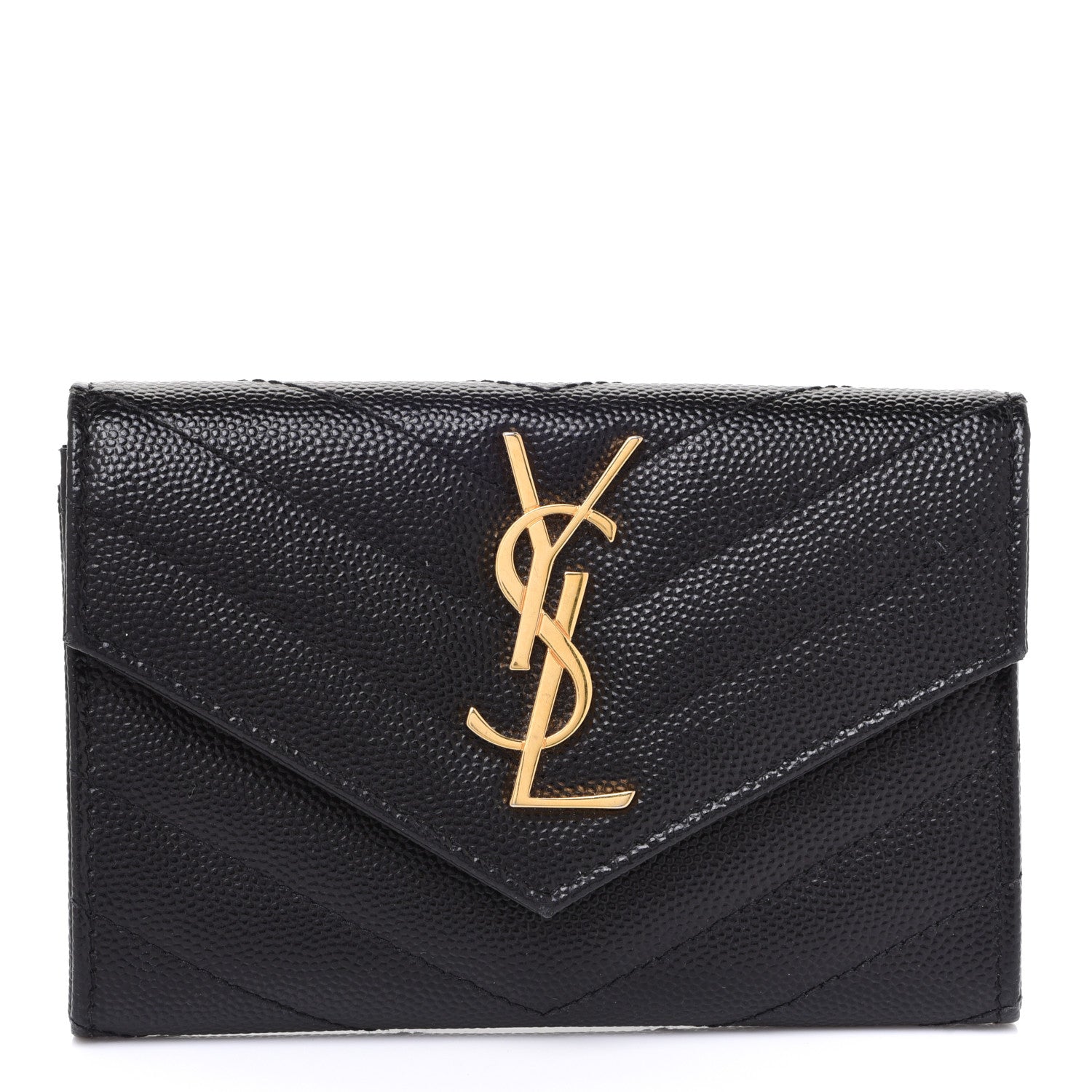Saint Laurent Grain De Poudre Matelasse Chevron Small Monogram Envelope Wallet Black 1 of 7