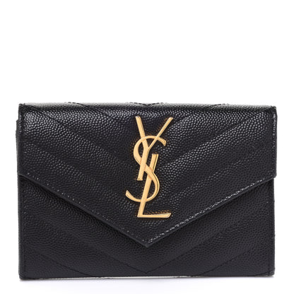 Saint Laurent Grain De Poudre Matelasse Chevron Small Monogram Envelope Wallet Black 1 of 7
