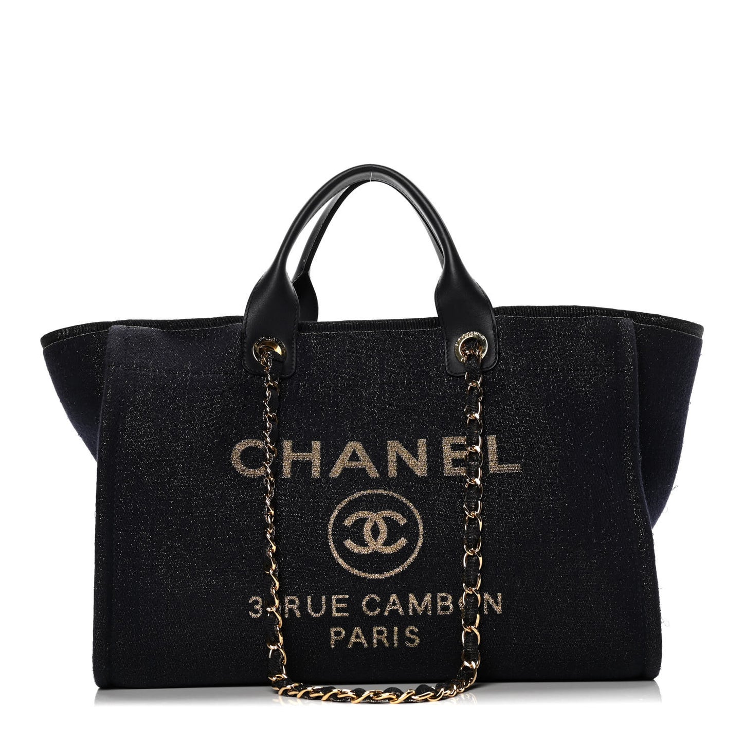 Lurex Canvas Medium Deauville Tote Navy Blue Gold