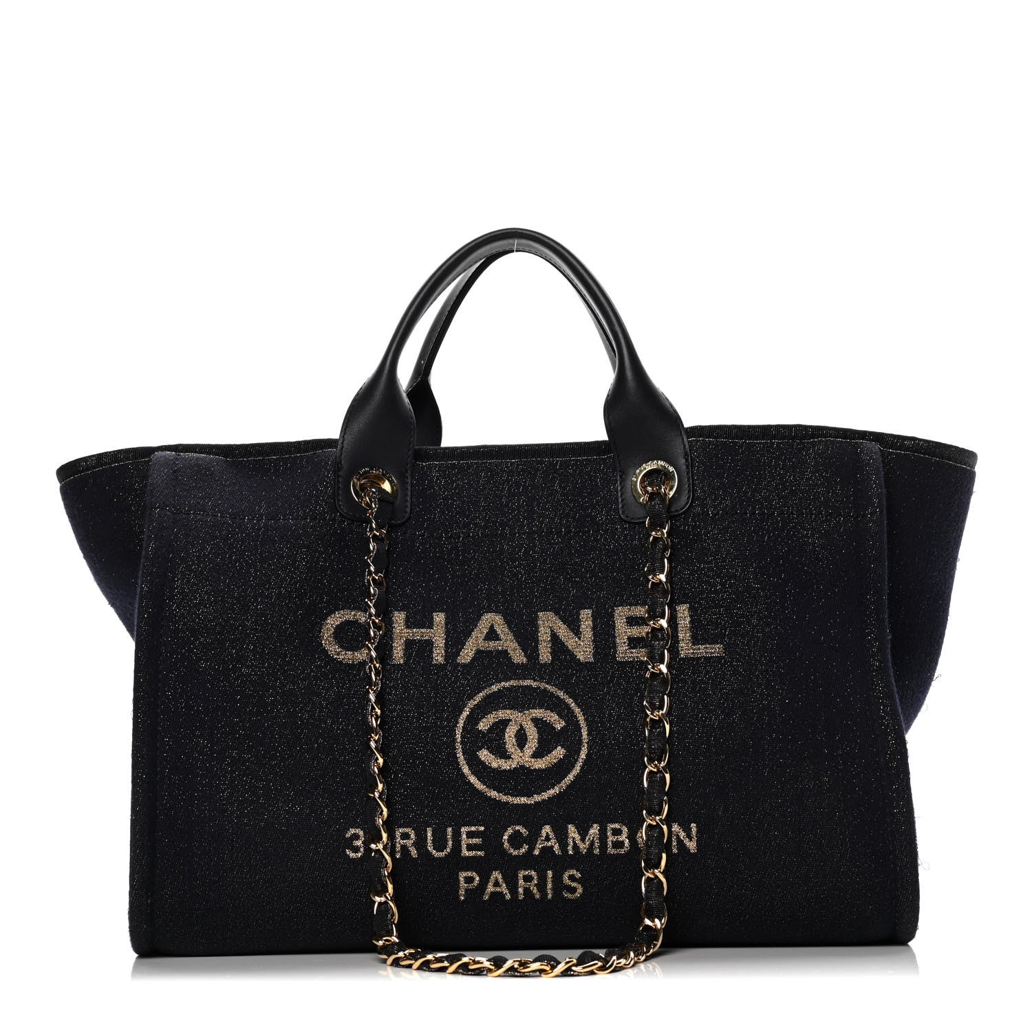 Chanel Lurex Canvas Medium Deauville Tote Navy Blue Gold 1 of 18