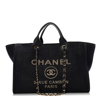 Chanel Lurex Canvas Medium Deauville Tote Navy Blue Gold 1 of 18