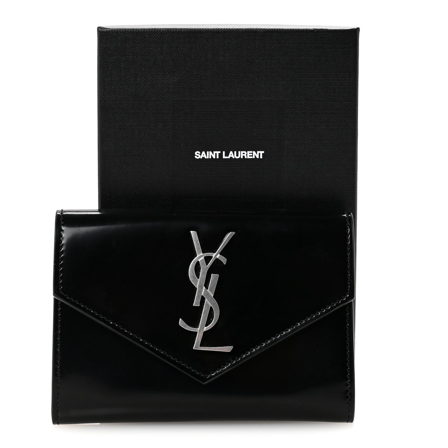 Patent Calfskin Small Monogram Envelope Wallet Black