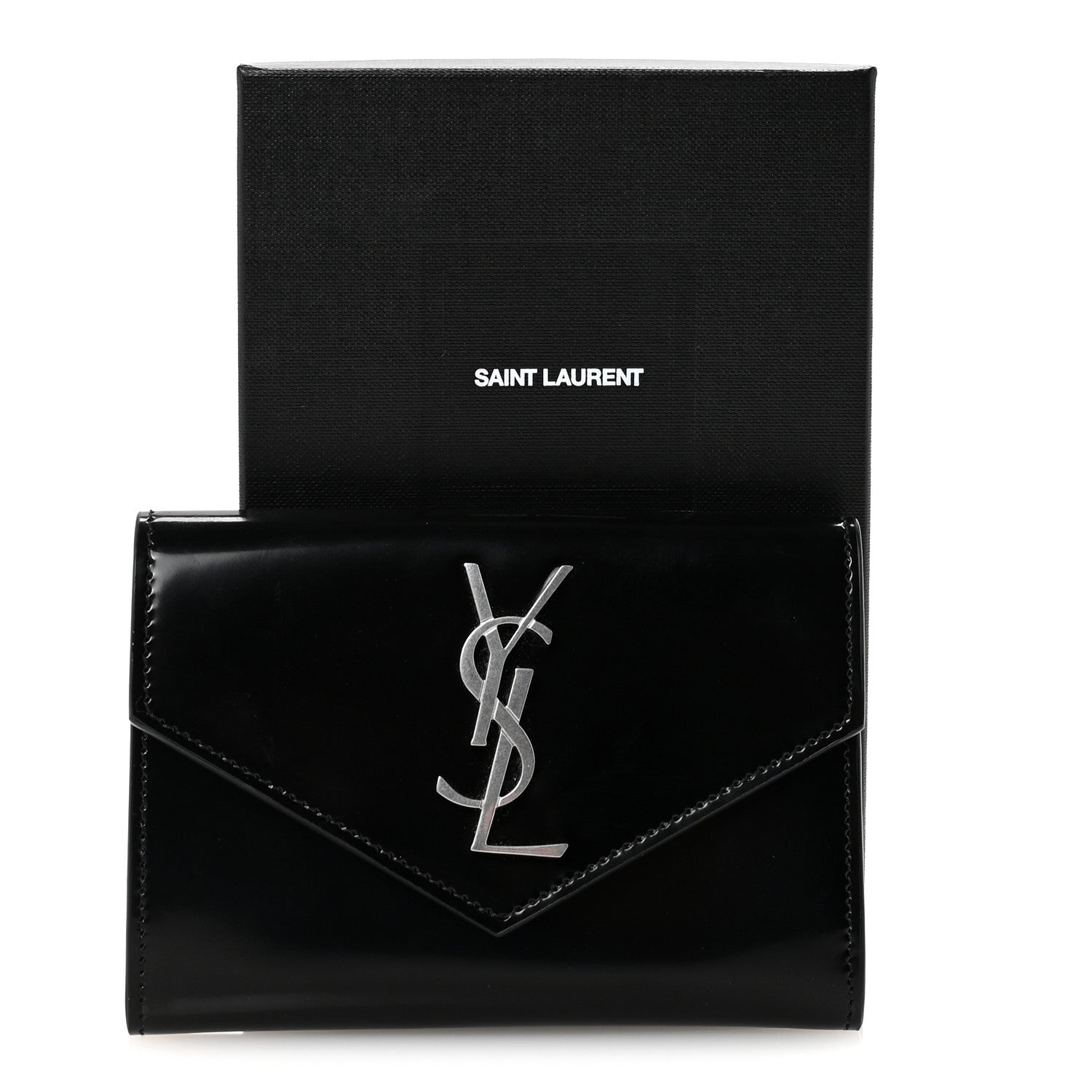 Saint Laurent Patent Calfskin Small Monogram Envelope Wallet Black 7 of 7
