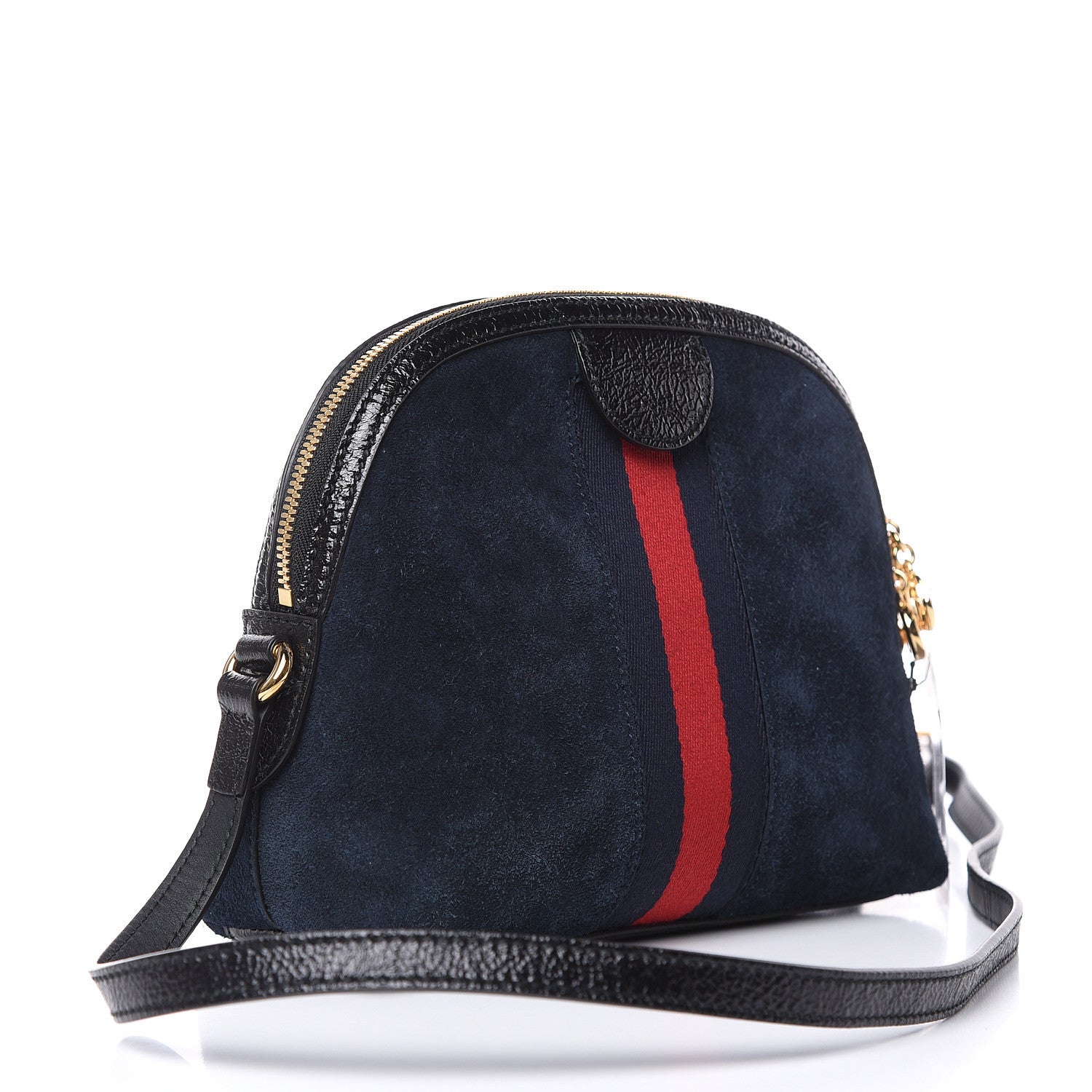 Gucci Suede Patent Dragon Embroidered Small Ophidia Dome Shoulder Bag Blue Multicolor Black 3 of 11