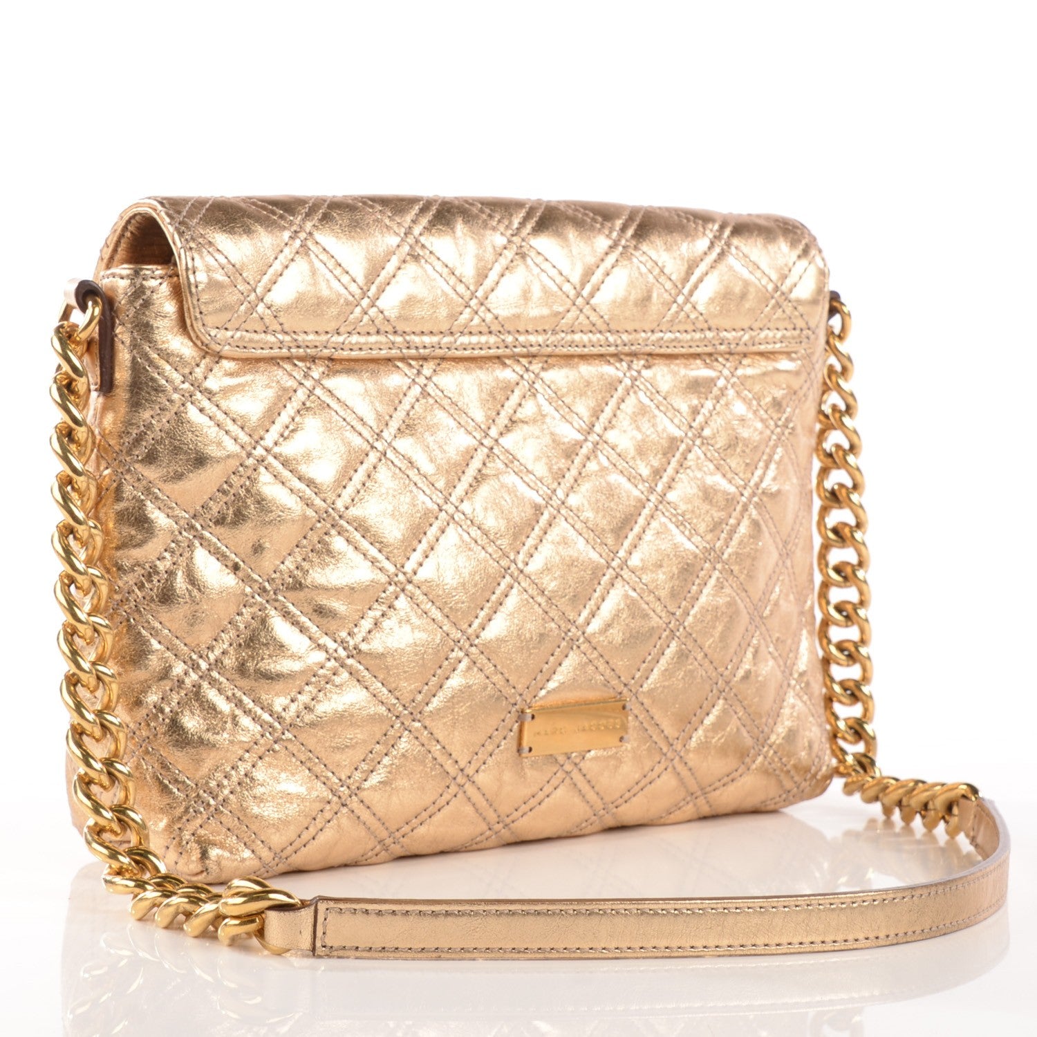 Marc Jacobs Metallic Lambskin Quilted The Large Single Bow Flap Gold 3 of 8