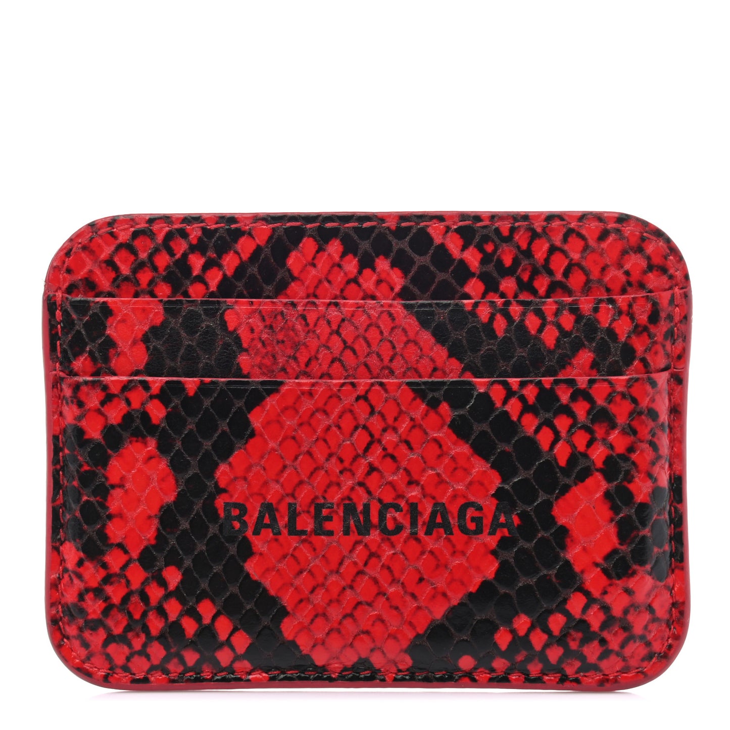 Calfskin Logo Python Printed Cash Rounded Card Holder Bright Red Black