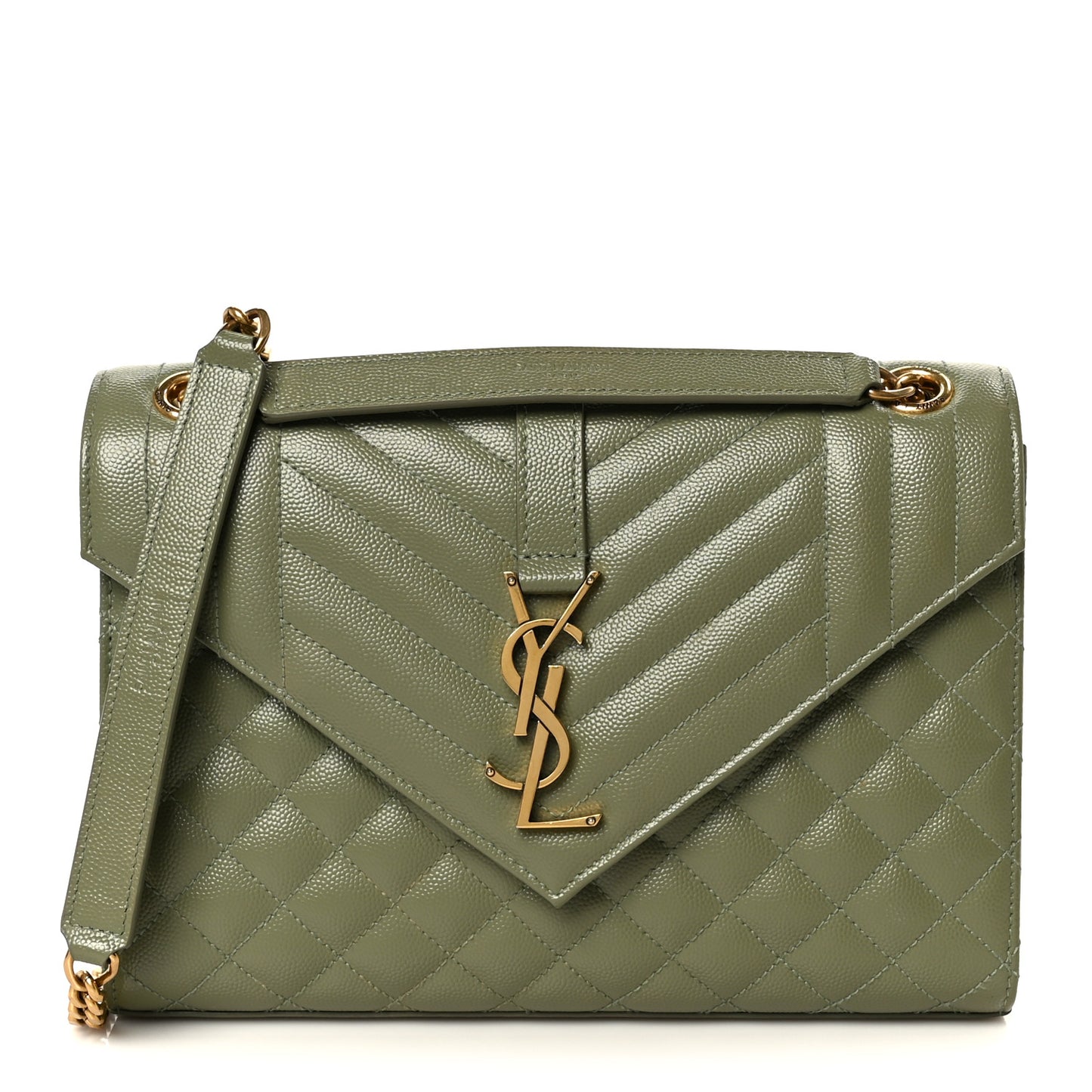 Grain De Poudre Textured Mixed Matelasse Triquilt Medium Monogram Satchel Light Sage
