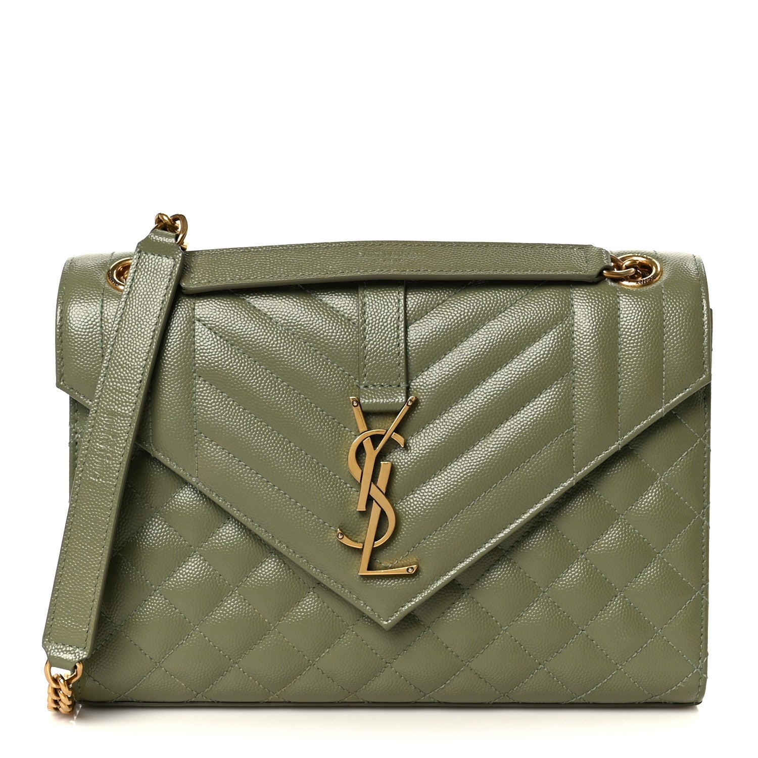 Saint Laurent Grain De Poudre Textured Mixed Matelasse Triquilt Medium Monogram Satchel Light Sage 1 of 11