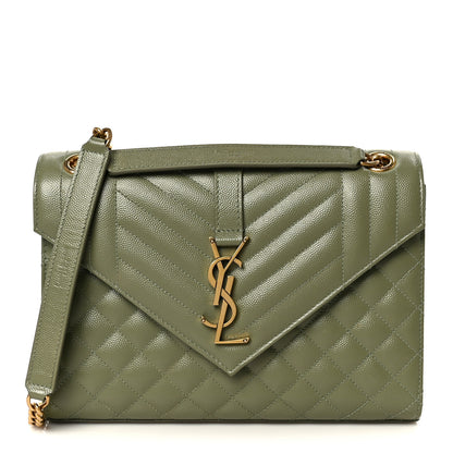 Saint Laurent Grain De Poudre Textured Mixed Matelasse Triquilt Medium Monogram Satchel Light Sage 1 of 11