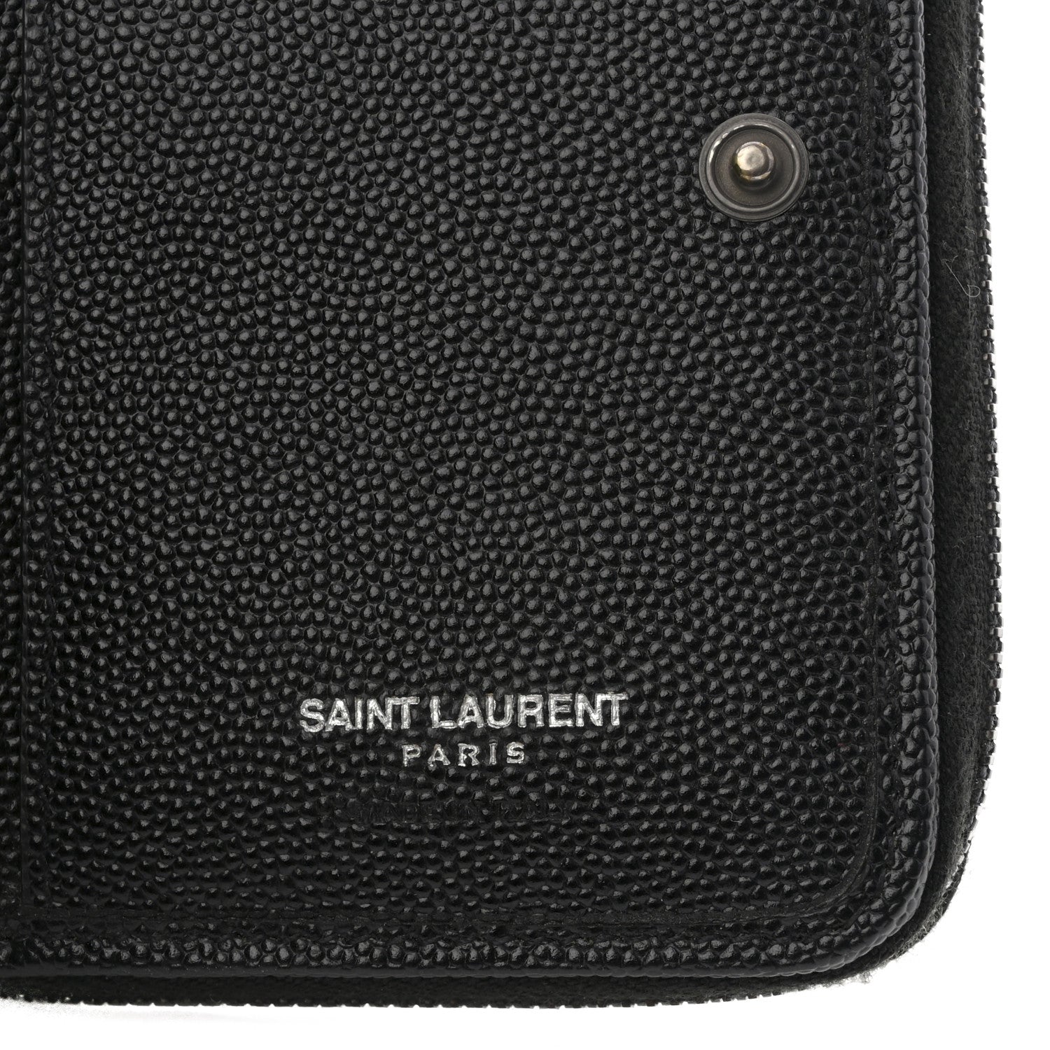 Saint Laurent Grain De Poudre Matelasse Chevron Monogram Monochrome Compact Zip Around Wallet Black 7 of 9