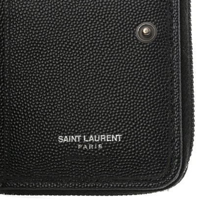 Saint Laurent Grain De Poudre Matelasse Chevron Monogram Monochrome Compact Zip Around Wallet Black 7 of 9