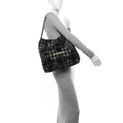 Chanel Tweed Patchwork Quilted Chanel 22 Black Grey Pink 2 of 11